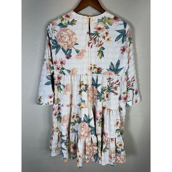 ZARA Floral Crinkle Textured Tiered Midi Dress Small Long Sleeve Cottagecore - Picture 2 of 10